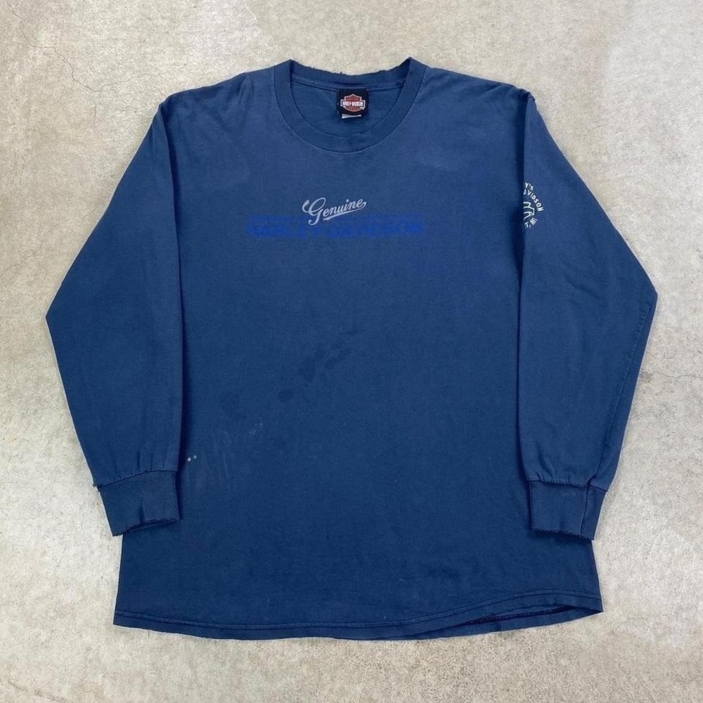Vintage Harley Davidson Long Sleeve Shirt Size Large Navy Blue Motorcycle Biker